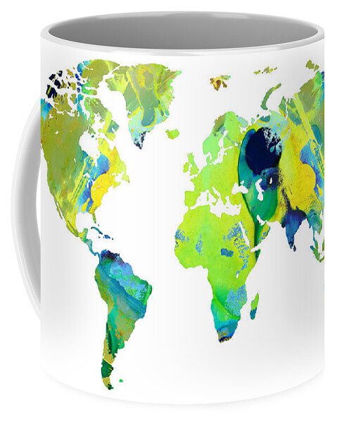 World Map Coffee Mug featuring the painting Green World Map 29 - Sharon Cummings by Sharon Cummings