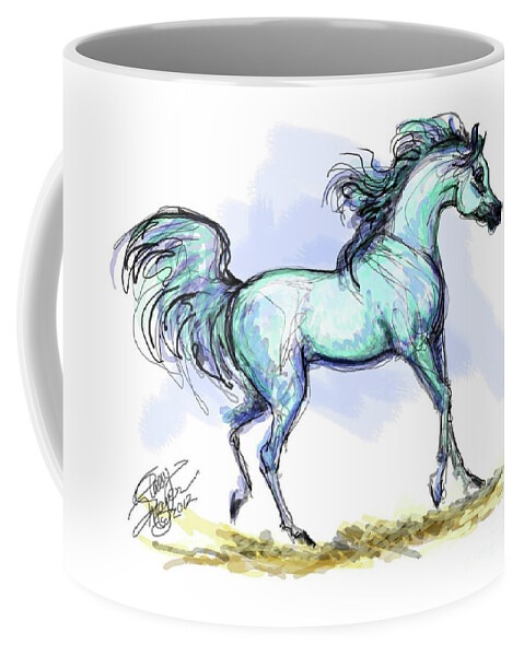 Equestrian Art Coffee Mug featuring the digital art Grey Arabian Stallion Watercolor by Stacey Mayer by Stacey Mayer