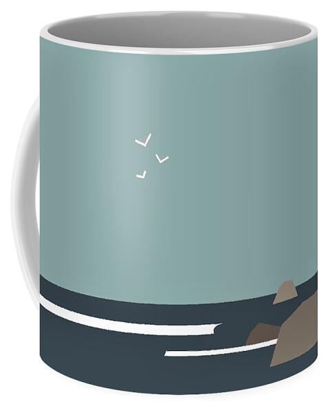 Sea Coffee Mug featuring the digital art Grey sky over the sea. by Fatline Graphic Art