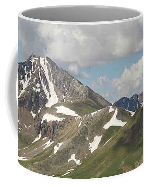 Independence Pass Coffee Mug featuring the photograph Grizzly and Anderson Peaks Panorama by Aaron Spong