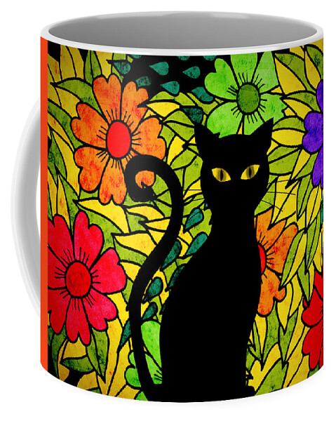 Groovy Cat Coffee Mug featuring the mixed media Groovy Cat by Ally White