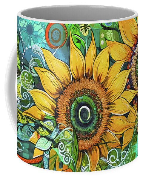 Sunflowers Coffee Mug featuring the painting Groovy Sunflowers by Tina LeCour