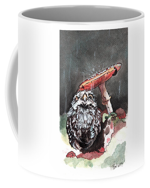 Bird Coffee Mug featuring the painting Grumpy Owl by Tiffany DiGiacomo