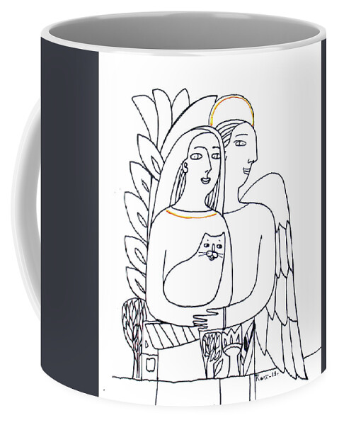 Russian Artists New Wave Coffee Mug featuring the drawing Guardian Angel by Tatiana Koltachikhina
