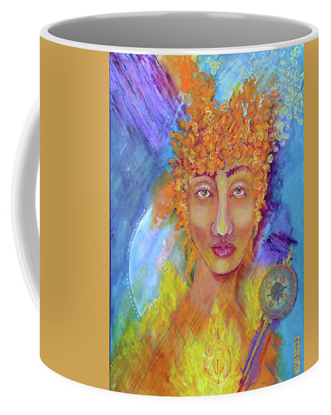 Guardian Of The Flame Coffee Mug featuring the painting Guardian of the Sacred Flame Holding the Rattle of Change by Feather Redfox