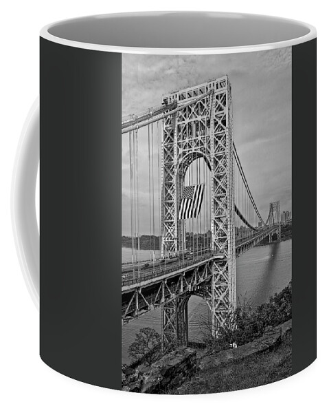 George Washington Bridge Coffee Mug featuring the photograph GW Bridge USA GWB BW by Susan Candelario