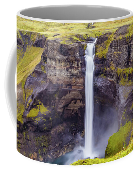 Haifoss Coffee Mug featuring the photograph Haifoss waterfall, Iceland by Lyl Dil Creations