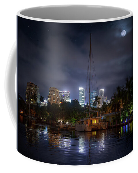 Moon Coffee Mug featuring the photograph Halloween Moon Over Fort Lauderdale by Mark Andrew Thomas