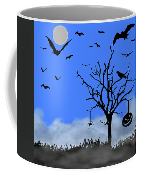 Halloween Coffee Mug featuring the digital art Halloween Tree Blue Pane 2 by David Dehner