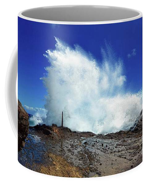 Halona Blowhole Coffee Mug featuring the photograph Halona Blowhole Crashing Wave by Aloha Art