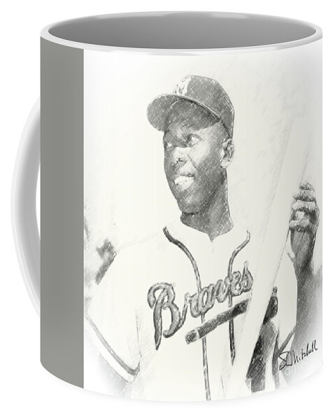 Hank Aaron Coffee Mug featuring the drawing Hammerin' Hank by Steve Mitchell
