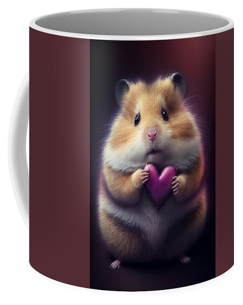 Hamster With Heart Coffee Mug featuring the mixed media Hamster with Heart by Lilia S