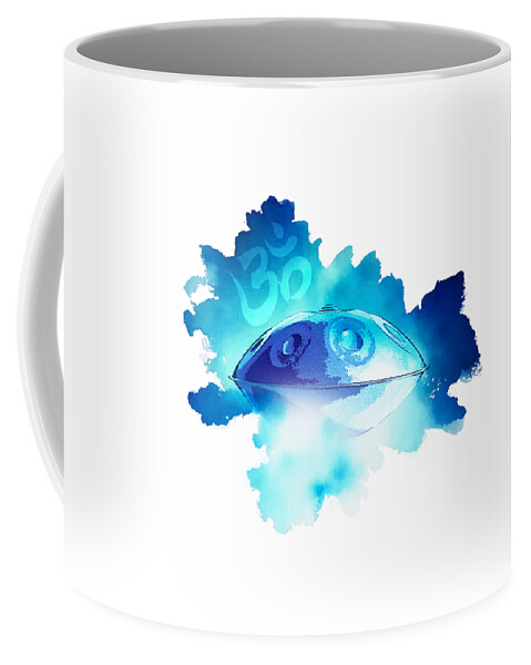 Handpan Coffee Mug featuring the digital art Handpan OM in blue by Alexa Szlavics