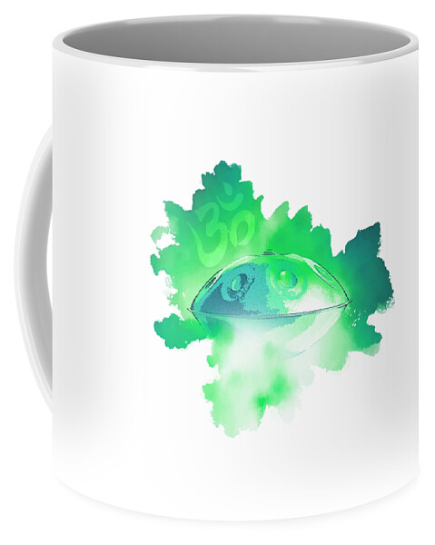 Handpan Coffee Mug featuring the digital art Handpan Om in green by Alexa Szlavics