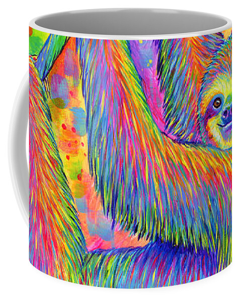 Sloth Coffee Mug featuring the painting Hanging Around - Psychedelic Sloth by Rebecca Wang