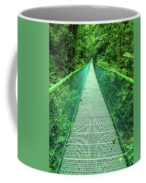 Hanging Bridge Coffee Mug featuring the photograph Hanging Bridge in Cloud Forest in Monte Verde Costa Rica by Leslie Struxness