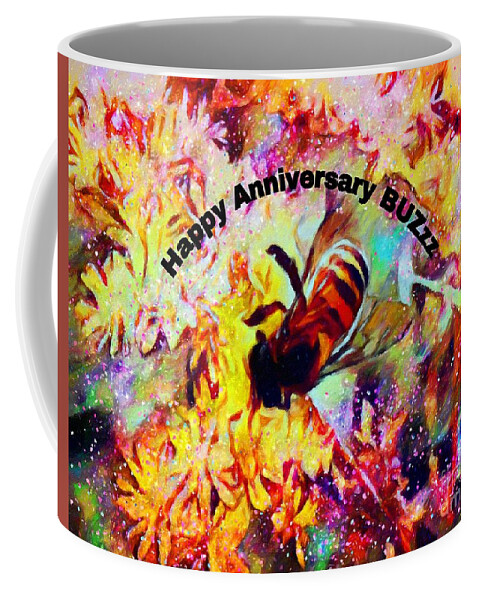 Bee Coffee Mug featuring the mixed media Happy Anniversary BUZzz by Laurie's Intuitive