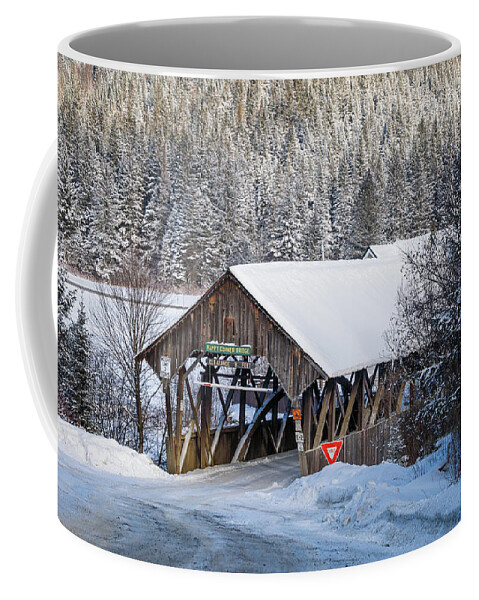 America Coffee Mug featuring the photograph Happy Corner Covered Bridge Vertical - Pittsburg, New Hampshire - No Signs by John Rowe