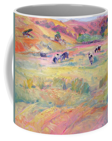 Cow Coffee Mug featuring the painting Happy Cows, Tomales Bay by John McCormick