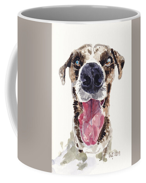 Watercolor Coffee Mug featuring the painting Happy Dog by George Cret