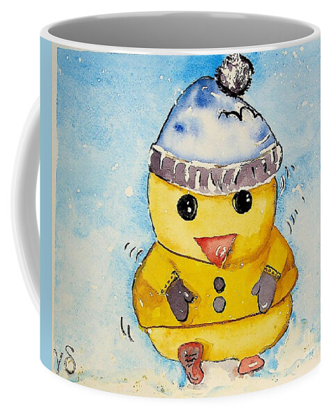 Happy Coffee Mug featuring the painting Happy Duckie Winter by Valerie Shaffer