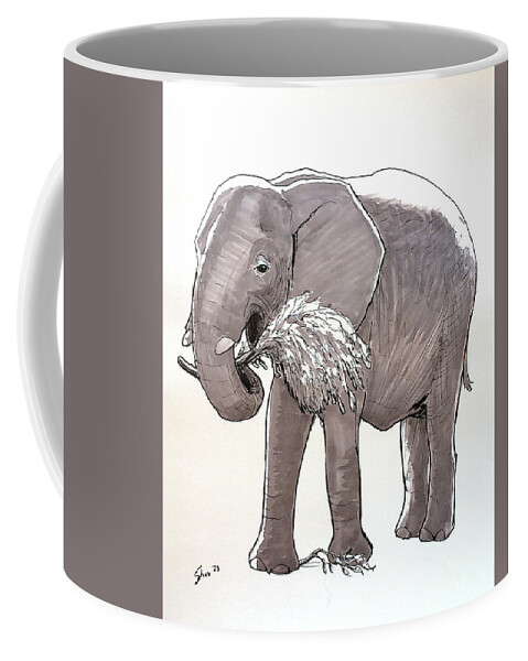 Elephant Coffee Mug featuring the drawing Happy Elephant by Rohvannyn Shaw