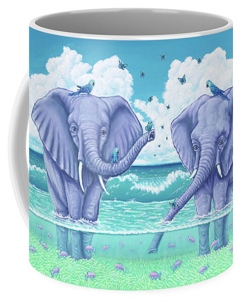 Elephants Coffee Mug featuring the pastel Happy Family by Elisabeth Sullivan