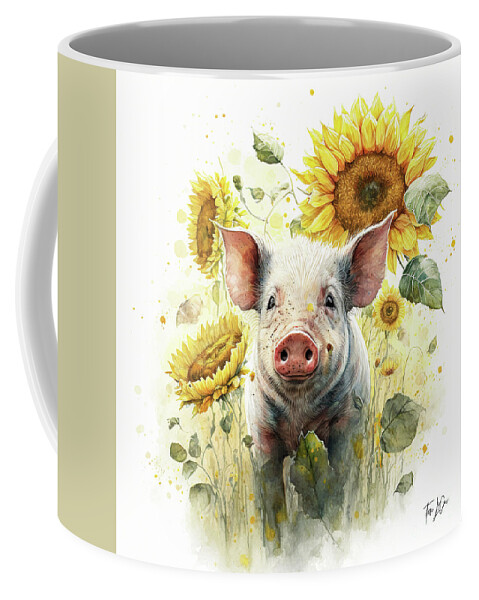 Piglet Coffee Mug featuring the painting Happy In The Sunflowers by Tina LeCour