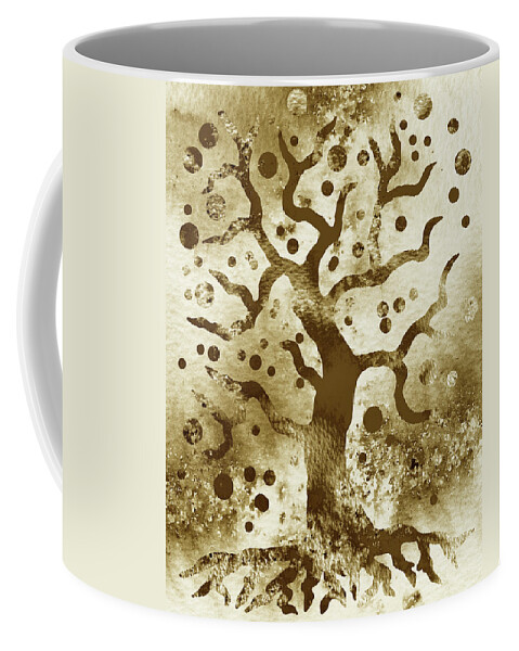 Tree Of Life Coffee Mug featuring the painting Happy Magical Tree Of Life Silhouette Abstract Watercolor Beige Brown Cream Gold by Irina Sztukowski