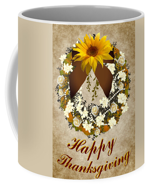 Happy Coffee Mug featuring the digital art Happy Thanksgiving Autumn Card by Delynn Addams