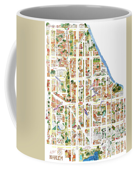 Harlem Coffee Mug featuring the painting Harlem Map from 106-155th Streets by Afinelyne