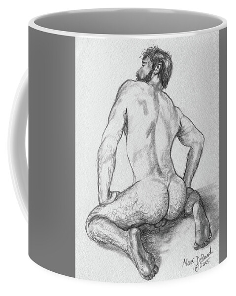 Nude Male Coffee Mug featuring the drawing Harry Bottoms by Marc DeBauch
