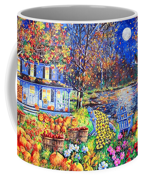 Harvest Moon Featuring A Full Moon On A Halloween Evening Coffee Mug featuring the painting Harvest Moon by Diane Phalen