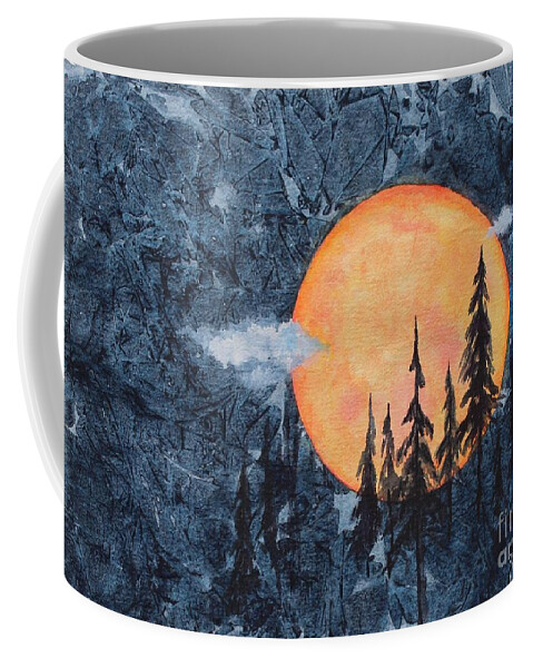 Moon Coffee Mug featuring the painting Harvest Moon - The Forest by Jackie Mueller-Jones