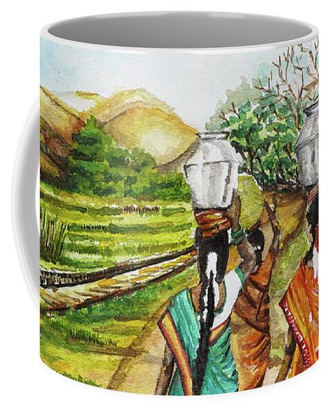 Landscape Coffee Mug featuring the painting Having an Oasis Moment by Aparna Pottabathni