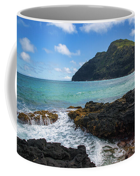 Beach Coffee Mug featuring the photograph Hawaiian Lighthouse in the Distance by Matthew DeGrushe