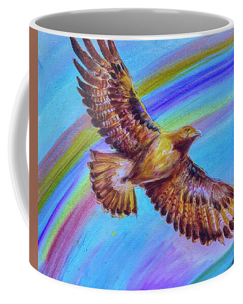 Masks Coffee Mug featuring the painting Hawk's View by Sofanya White