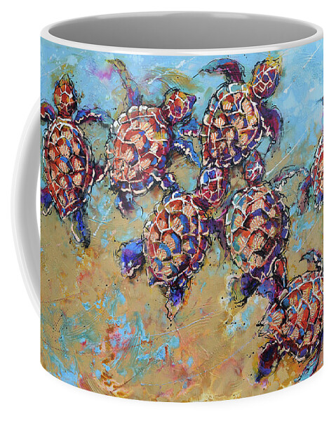 Hawksbill Sea Turtles Babies Coffee Mug featuring the painting Hawksbill Sea Turtles Babies by Jyotika Shroff