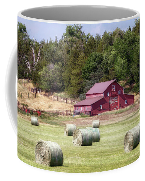 Hay Bales Coffee Mug featuring the photograph Hay Bales in the Fields - Sandhills Journey by Susan Rissi Tregoning