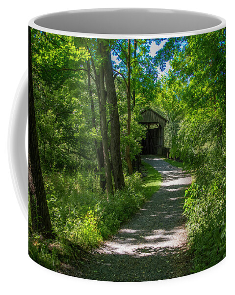 Hayes Coffee Mug featuring the photograph Hayes Clark Covered Bridge over Buck Run in Chester County Pa by Bill Cannon