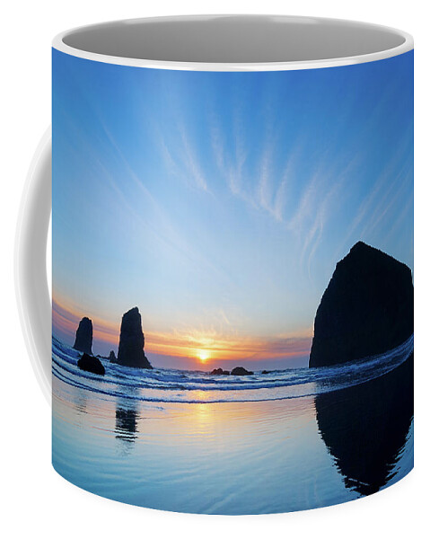 Cannon Coffee Mug featuring the photograph Haystack Rock at Sunset by Patrick Campbell