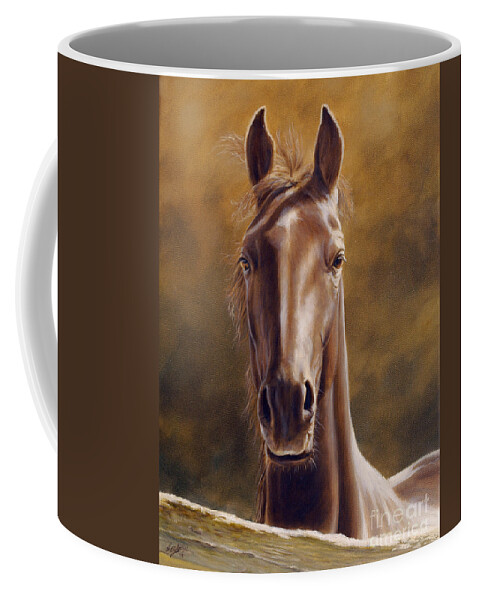 Horse Coffee Mug featuring the painting Heads up by John Silver