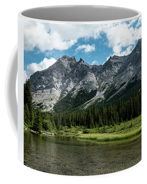 River Coffee Mug featuring the photograph headwaters of the Elbow River by Karen Rispin