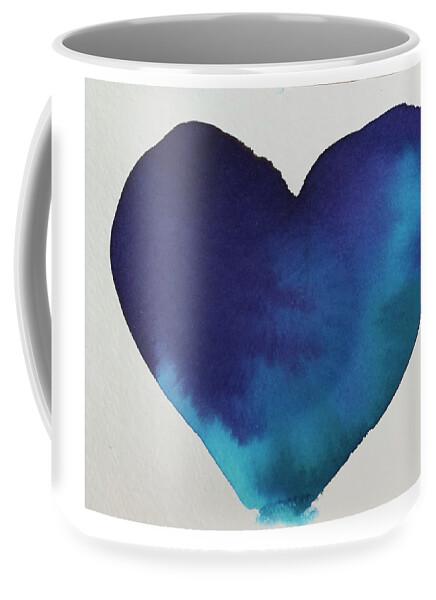Watercolor Coffee Mug featuring the painting Heart Blues by Sandy Rakowitz