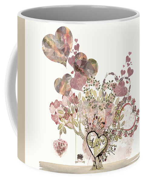 Hearts Coffee Mug featuring the digital art Heart Love Tree Cottage Hues by Debra and Dave Vanderlaan