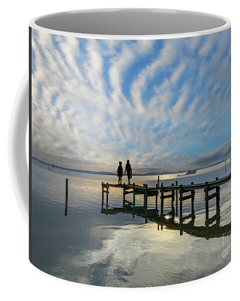 Heavenly Perception And Earthly. Wooden Pier Over Water A Surrealistic Adventure Coffee Mug featuring the photograph Heavenly Perception by David Zanzinger