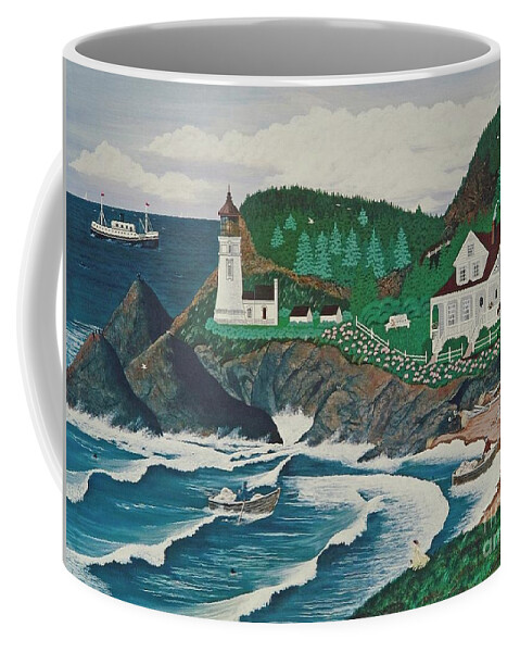 Lighthouse Coffee Mug featuring the painting Heceta Lighthouse by Jennifer Lake
