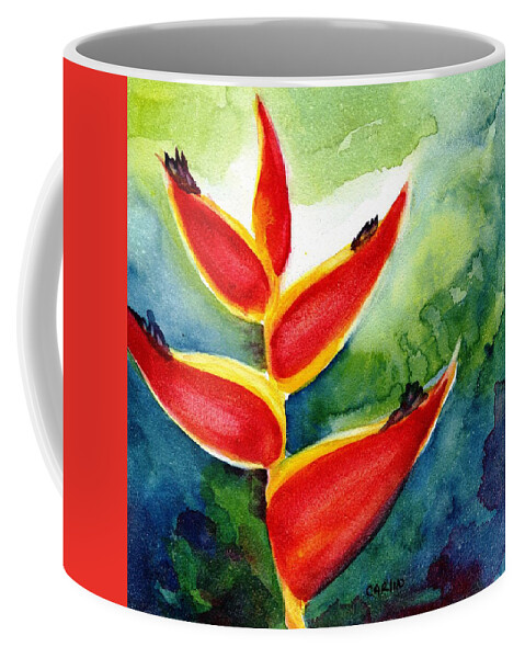 Flower Coffee Mug featuring the painting Heliconia - abstract painting by Carlin Blahnik CarlinArtWatercolor