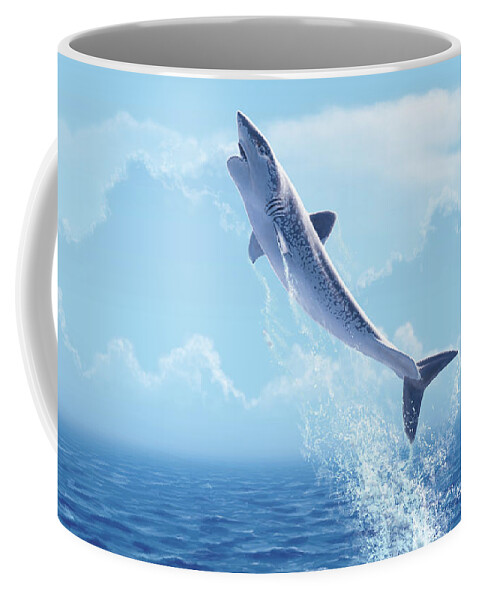 Helicoprion Coffee Mug featuring the digital art Helicoprion breaching by Julius Csotonyi