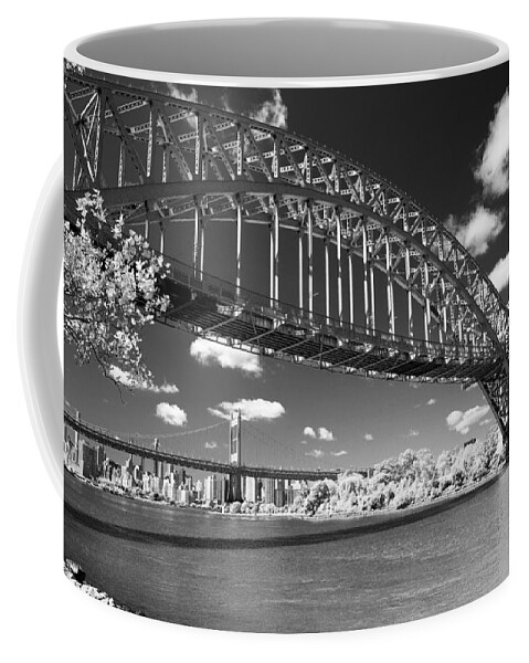 Hell Gate Bridge Coffee Mug featuring the photograph Hell Gate and Triboro Bridges by Steve Ember